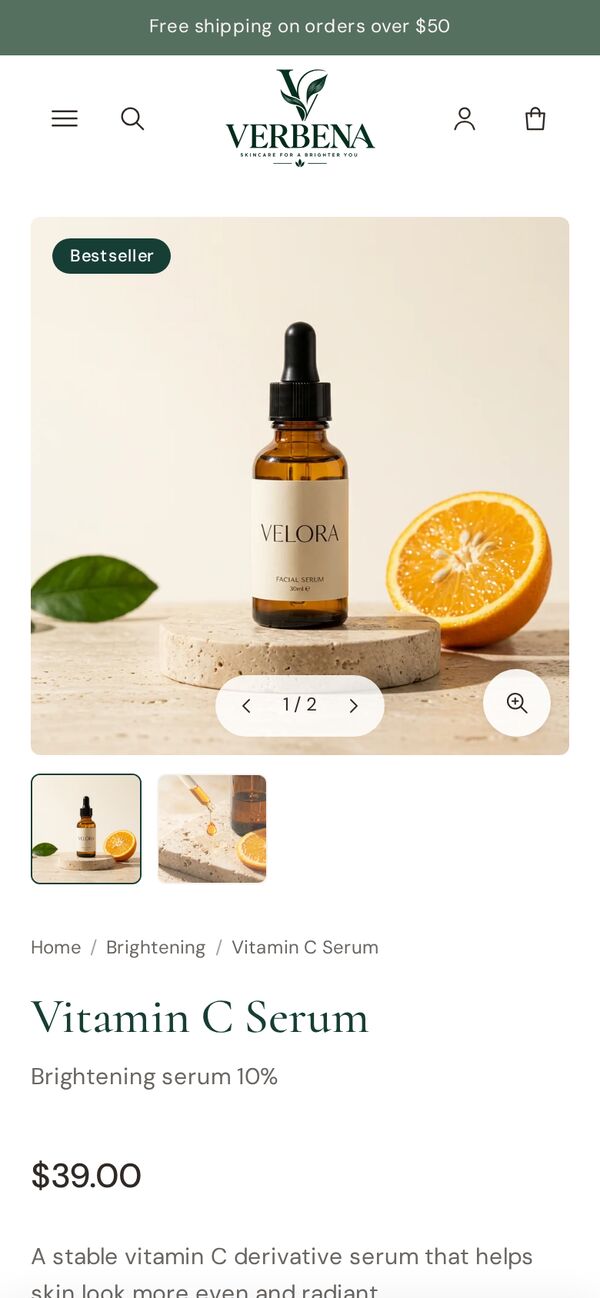 Verbena product page on a phone